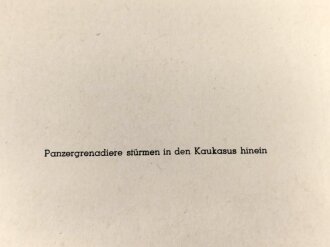 Dekorativer Druck aus der Zeit des zweiten Weltkrieges "Panzergrenadiere stürmen in den Kaukasus hinein" Maße: 24,5 x 30,5 cm