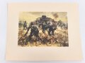 Dekorativer Druck aus der Zeit des zweiten Weltkrieges "Panzer und Panzergrenadiere im Angriff" Maße: 24,5 x 30,5 cm