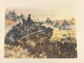 Dekorativer Druck aus der Zeit des zweiten Weltkrieges "Panzer und Panzergrenadiere aufgesessen treten zum Angriff an" Maße: 24,5 x 30,5 cm