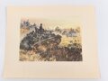 Dekorativer Druck aus der Zeit des zweiten Weltkrieges "Panzer und Panzergrenadiere aufgesessen treten zum Angriff an" Maße: 24,5 x 30,5 cm