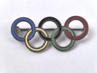 Olympiade 1936, Olympische Ringe als Anstecknadel, Breite 32mm