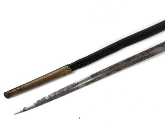 Kaiserreich, Infanterie Offiziers Degen alter Art. Beidseitige Klingenätzung, Hersteller WK & C. Lederscheide leicht geschrumpft.