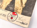 Erinnerungsurkunde anlässlich der "Wehrgabe der SA zum 46. Geburtstag des Führers am 20. April 1935" Standarte R119 Stuttgart" Maße 28 x 39cm, mittig gefaltet