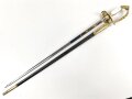 Bayern, Degen für Staatsbeamte. Ausführung mit gekröntem Monogramm " M " für König Maximilian II. (1848-1864) . Die Klinge beidseitig gebläut, leicht verputzt. Hersteller "R.Knecht in Solingen "