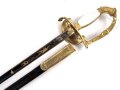 Bayern, Degen für Staatsbeamte. Ausführung mit gekröntem Monogramm " M " für König Maximilian II. (1848-1864) . Die Klinge beidseitig gebläut, leicht verputzt. Hersteller "R.Knecht in Solingen "