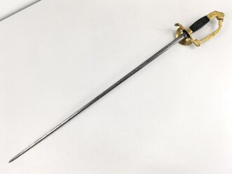 Bayern, Degen für Beamte oder Kammerherren. Ausführung mit gekröntem Monogramm " L "  . Die Klinge beidseitig ziseliert, zum Teil verputzt. Lieferant "Schorlemmer in Darmstadt" Scheide fehlt
