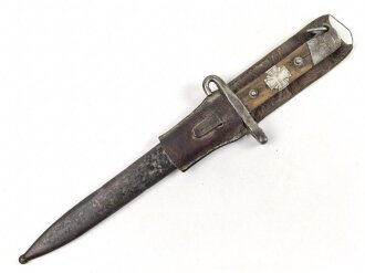Österreich k.u.k., Seitengewehr Mannlicher Modell 1895 für Unteroffiziere. Im Koppelschuh. Auf der Griffschale Emblem " "der Heimat treu"