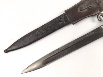 Österreich k.u.k., Seitengewehr Mannlicher Modell 1895 für Unteroffiziere. Im Koppelschuh. Auf der Griffschale Emblem " "der Heimat treu"