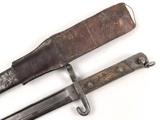 Österreich k.u.k., Seitengewehr Mannlicher Modell 1895 für Unteroffiziere. Im Koppelschuh. Auf der Griffschale Emblem " "der Heimat treu"