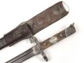 Österreich k.u.k., Seitengewehr Mannlicher Modell 1895 für Unteroffiziere. Im Koppelschuh. Auf der Griffschale Emblem " "der Heimat treu"