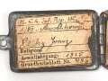 Österreich k.u.k., Legitimationsblattkapsel für Mannschaften aus Leichtmetall eines Infanteristen aus Wien