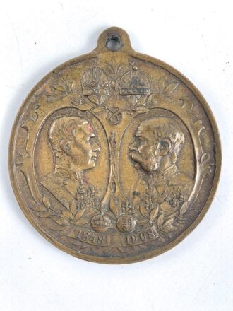 Österreich k.u.k., tragbare Erinnerungsmedaille "Zur Erinnerung an das 60. Regierungsjubiläum seiner Majestät des Kaisers  Franz Joseph I 1848-1908." Durchmesser 33mm