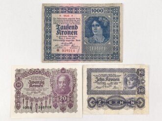 Österreich , drei Banknoten aus den 1920iger Jahren