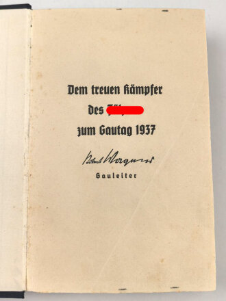 Adolf Hitler "Mein Kampf", blaue Ganzleinenausgabe von 1936,  überreicht zum Gautag 1937