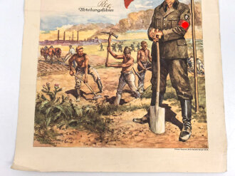 Gedenkblatt des Reichsarbeitsdienstes für einen Arbeitsmann der 1935 gedient hat, Maße 33,5 x 44 cm, stark geknickt