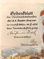 Gedenkblatt des Reichsarbeitsdienstes für einen Arbeitsmann der 1935 gedient hat, Maße 33,5 x 44 cm, stark geknickt