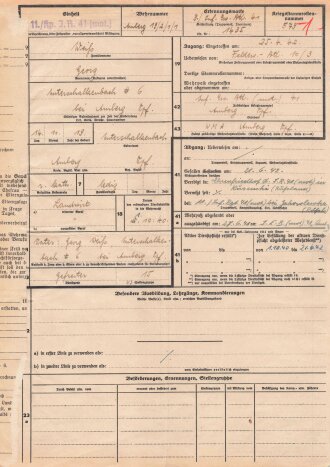 Stammrollenauszug eines Angehörigen der Wehrmacht ....