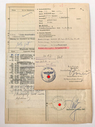 Stammrollenauszug eines Angehörigen der Wehrmacht ....