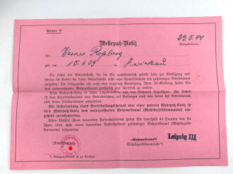 Wehrpaß, ausgestellt 1940, darüber hinaus keine Einträge