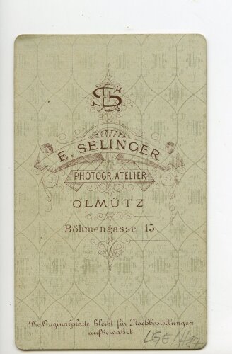 k.u.k. Österreich Ungarn, Hartkartonbild etwa 6,5 x 10,5cm eines Fotostudios aus Olmutz Tschechoslowakei