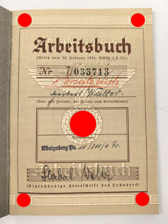 Deutsches Reich , Arbeitsbuch eines Arbeiters aus...