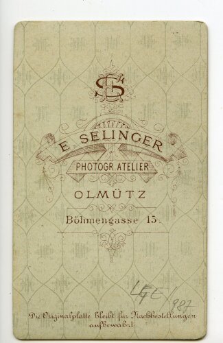 k.u.k. Österreich Ungarn, Hartkartonbild etwa 6,5 x 10,5cm eines Fotostudios aus Olmutz Tschechoslowakei
