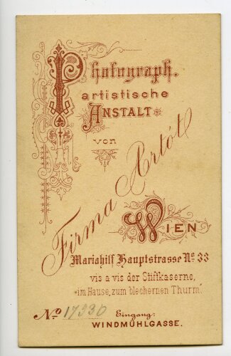k.u.k. Österreich Ungarn, Hartkartonbild etwa 6,5 x 10,5 cm eines Fotostudios aus Wien