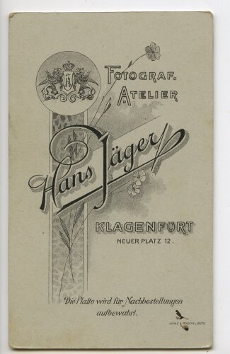 k.u.k. Österreich Ungarn, Hartkartonbild etwa 6,5 x 10,5 cm eines Fotostudios aus Klagenfurt