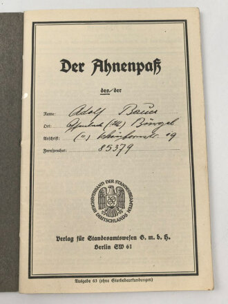 Ahnenpaß eines Mannes aus Offenbach