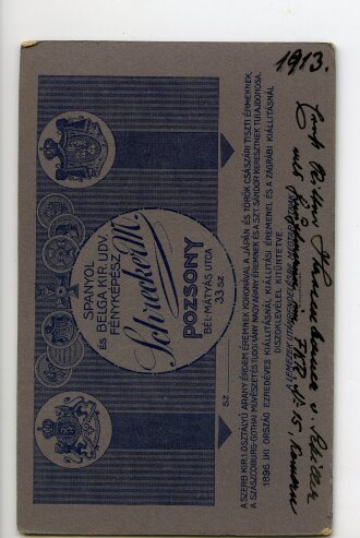 k.u.k. Österreich Ungarn, Hartkartonbild etwa 6,5 x 10,5cm eines Fotostudios aus Olmutz Slowakei