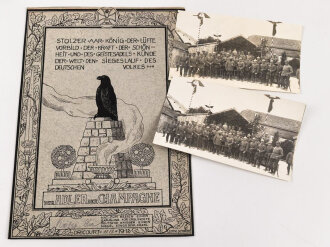 Erinnerungsurkunde für das einschlagen eines Nagels  "Sammlung für Erblindete Deutsche Krieger" - Der Adler der Champagne, mit 2 Fotografien, datiert 1915