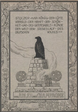 Erinnerungsurkunde für das einschlagen eines Nagels  "Sammlung für Erblindete Deutsche Krieger" - Der Adler der Champagne, mit 2 Fotografien, datiert 1915