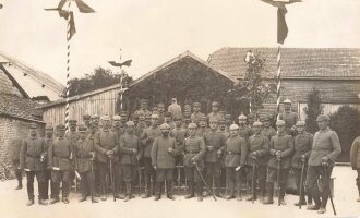 Erinnerungsurkunde für das einschlagen eines Nagels  "Sammlung für Erblindete Deutsche Krieger" - Der Adler der Champagne, mit 2 Fotografien, datiert 1915