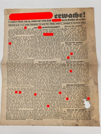 Flugblatt / Handzettel "Adolf Hitler erwache!" Sonderdruck aus Nr. 12 der deutschen Wochenzeitung "Der gerade Weg"