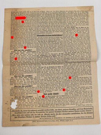 Flugblatt / Handzettel "Adolf Hitler erwache!" Sonderdruck aus Nr. 12 der deutschen Wochenzeitung "Der gerade Weg"