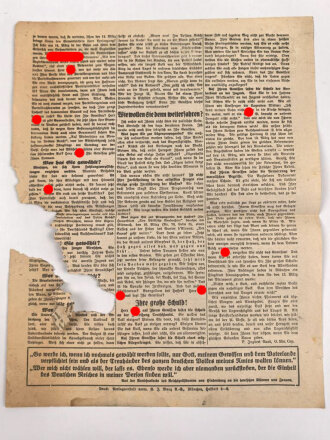 Flugblatt / Handzettel "Adolf Hitler erwache! "Sonderdruck aus Nr. 12 der deutschen Wochenzeitung "Der gerade Weg" in der Mitte gerissen