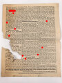 Flugblatt / Handzettel "Adolf Hitler erwache! "Sonderdruck aus Nr. 12 der deutschen Wochenzeitung "Der gerade Weg" in der Mitte gerissen