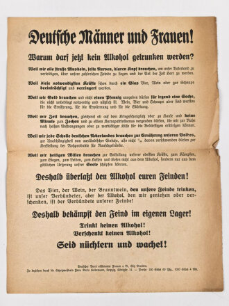 Deutsche Männer und Frauen - Warum darf jetzt kein Alkohol getrunken werden? Flugblatt des "Deutscher Bund abstinenter Frauen"