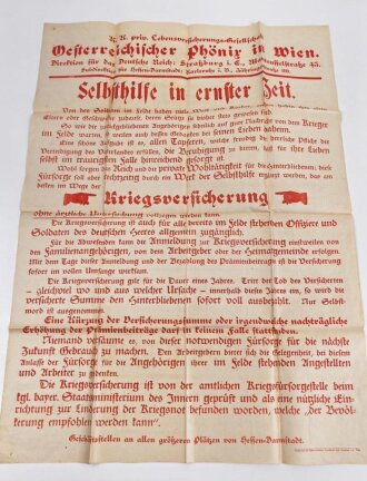 Flugblatt "Kriegsversicherung - Selbsthilfe in ernster Zeit" Österreichischer Phönix in Wien, 63 x 86 cm