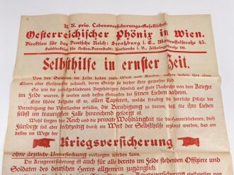 Flugblatt "Kriegsversicherung - Selbsthilfe in ernster Zeit" Österreichischer Phönix in Wien, 63 x 86 cm