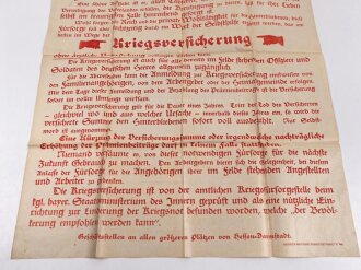 Flugblatt "Kriegsversicherung - Selbsthilfe in ernster Zeit" Österreichischer Phönix in Wien, 63 x 86 cm