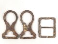 Satz Beschläge für einen Kinnriemen an Knopf 91 für Pickelhaube, Eisen, ein Schieber fehlt