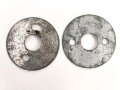 2 x Unterlegscheibe für Knopf 91 an Pickelhaube. Eisenblech