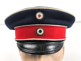 Preussen, Schirmmütze für einen Offizier im Husaren Regiment Nr. 14 Kassel.  Getragenes Stück in gutem Gesamtzustand