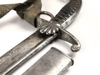 Bayern, Säbel für Bürgerwehr Offiziere Modell 1850.  Beidseitig geätzte Klinge, Ungereinigtes Stück, mit anhängendem Portepee