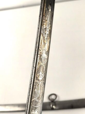 Bayern, Säbel für Bürgerwehr Offiziere Modell 1850.  Beidseitig geätzte Klinge, Ungereinigtes Stück, mit anhängendem Portepee