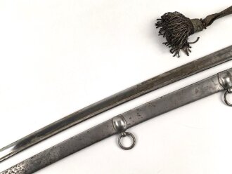 Bayern, Säbel für Bürgerwehr Offiziere Modell 1850.  Beidseitig geätzte Klinge, Ungereinigtes Stück, mit anhängendem Portepee