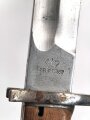 1.Weltkrieg, Seitengewehr Modell 1898/05 alter Art in Stahlblechscheide. Preussische Abnahme von 1915, im Koppelschuh mit Troddel. Guter Gesamtzustand