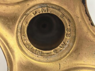Kreuzblatt mit abnehmbarer Kugel für eine Pickelhaube für Offiziere, Messing