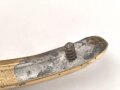 Hinterschiene für eine Pickelhaube, Messing, Länge ohne Befestigungen ca 17cm